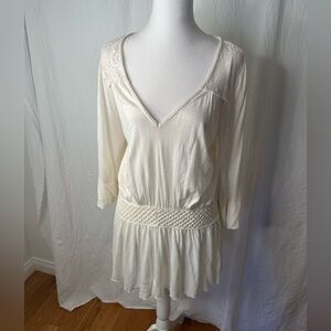 Free people white tunic dress with lace overlay Size Small